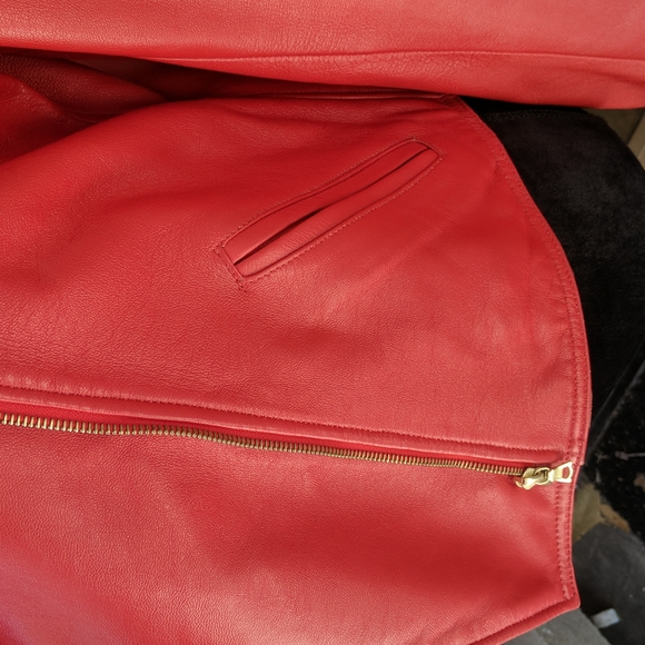 Women's Red Leather Jacket - Picture 3 of 7